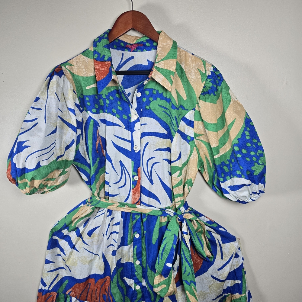 Flying Tomato Vibrant Leaf Print Maxi Dress 100% Cotton Size Large. - Picture 12 of 14